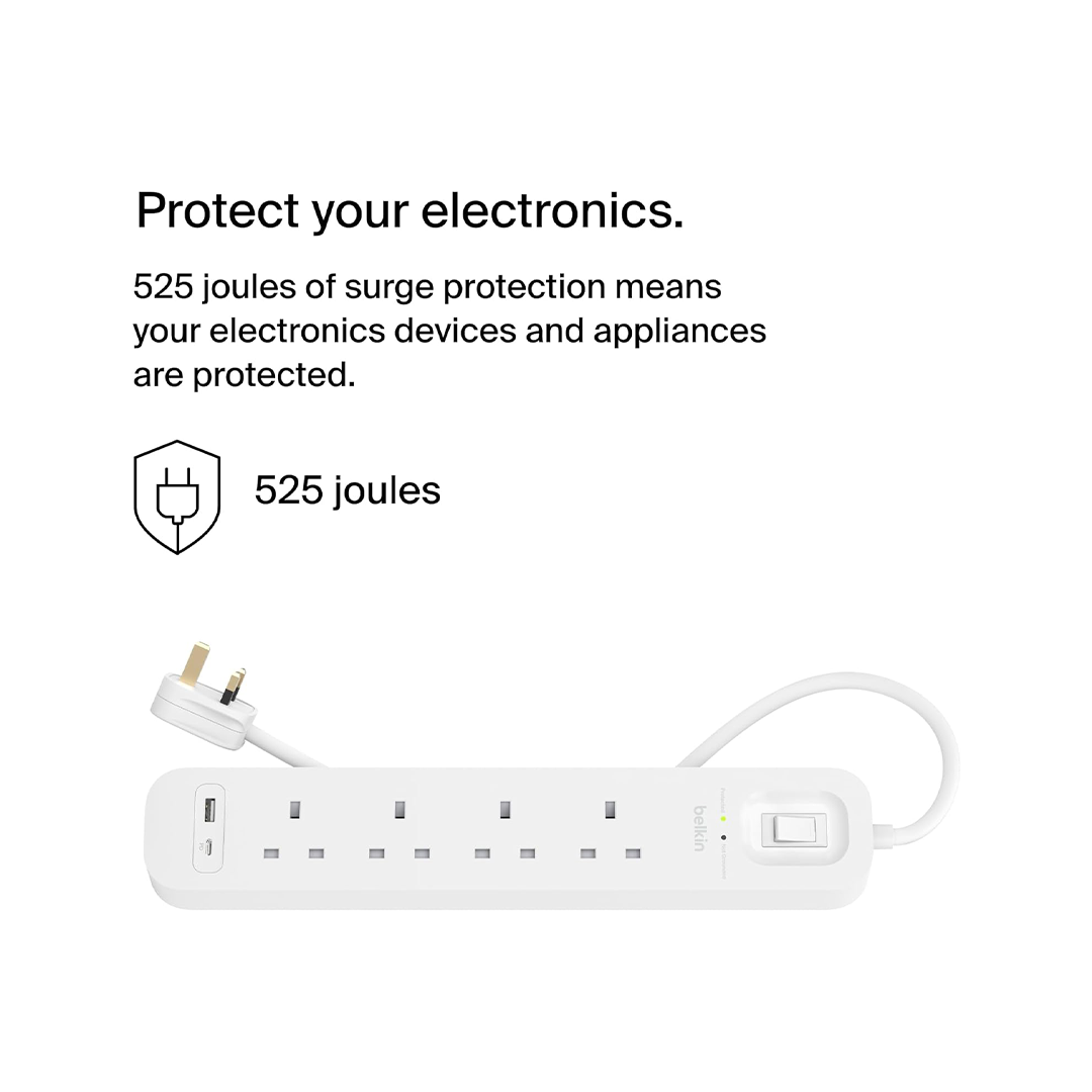 Belkin 4-Outlet Surge Protector Power Strip, Wall-Mountable with 4 AC Outlets, 2M Power Cord in Qatar Belkin 4-Outlet Surge Protector Power Strip, Wall-Mountable with 4 AC Outlets, 2M Power Cord in Qatar